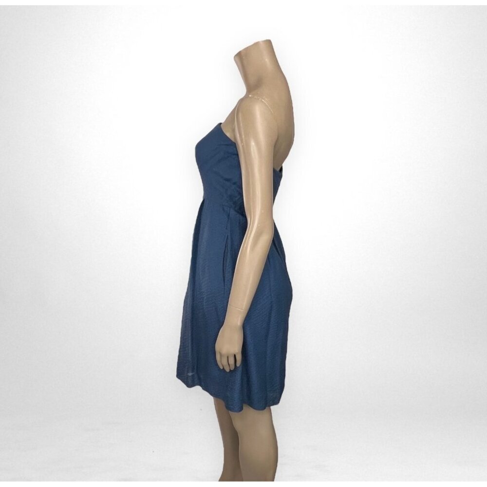 J. CREW Lorelei Beach Strapless Blue Dress in Embossed‎ Silk 8 - Picture 2 of 9